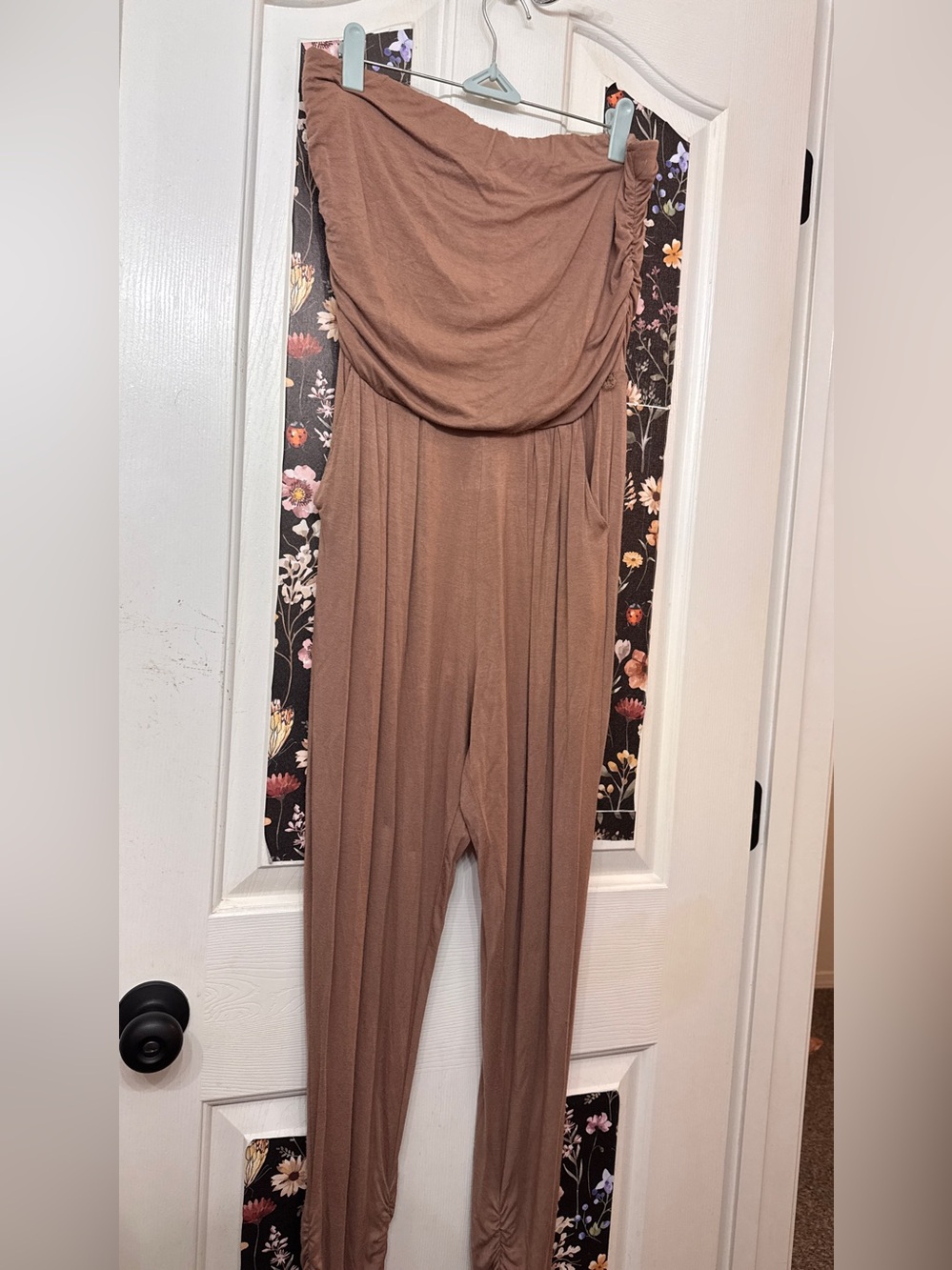 Strapless Wide-Rise Jumpsuit in Taupe